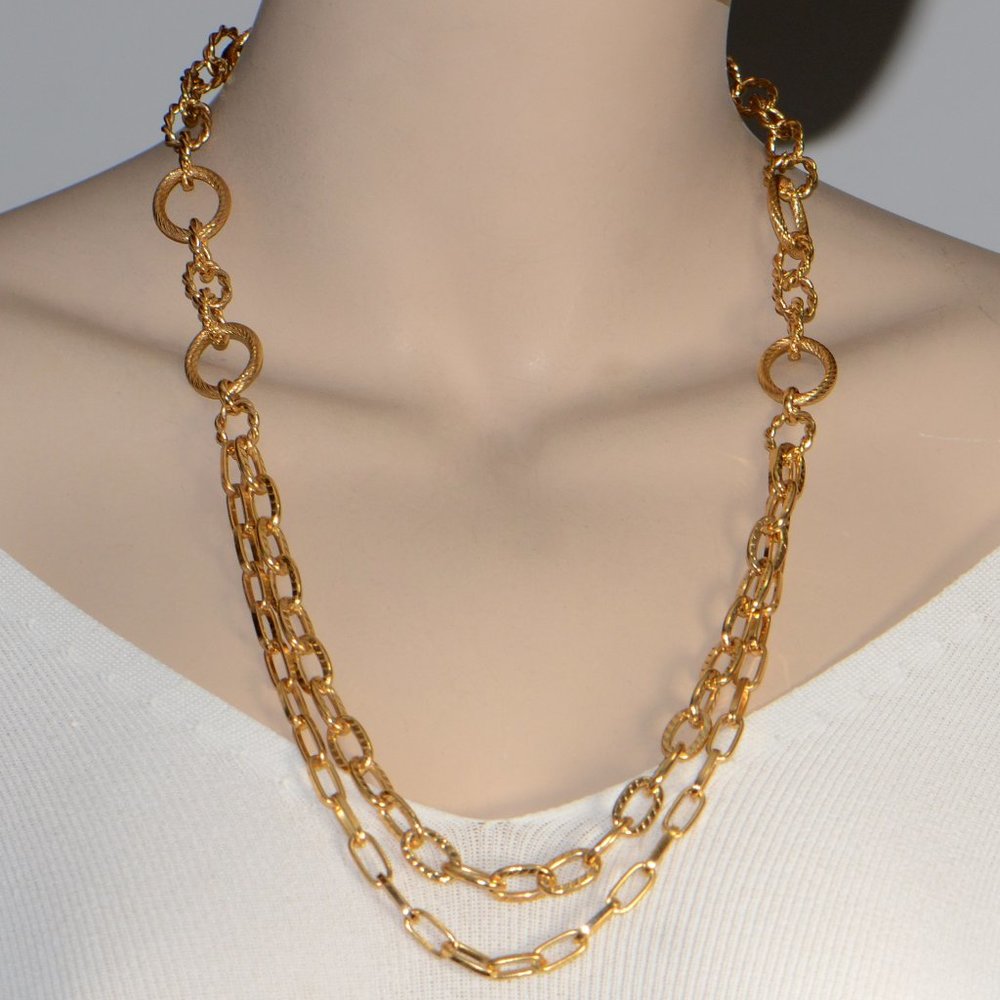 Kirks Folly Double Strand Textured Link Chain Necklace